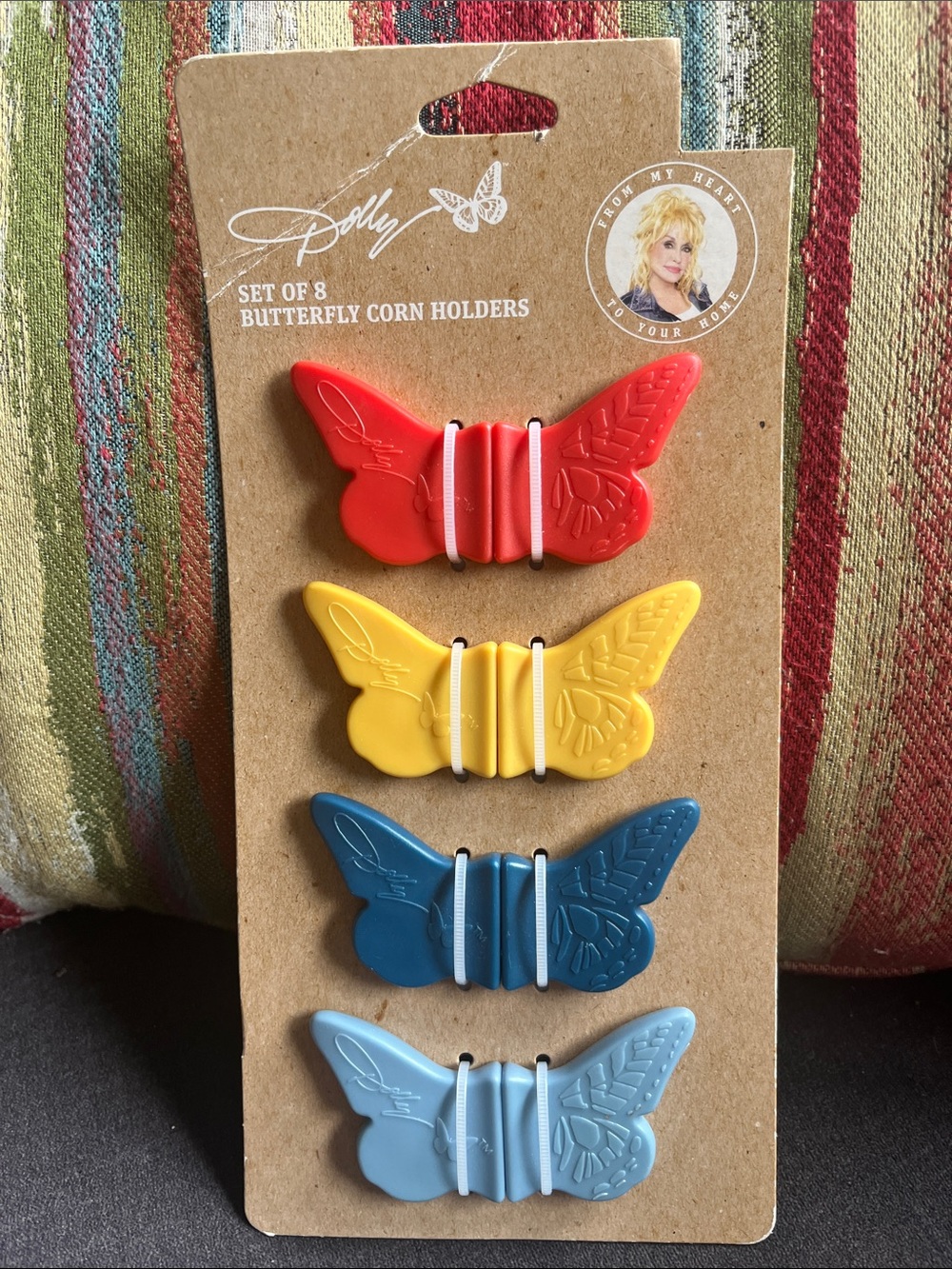 Dollcake Butterfly Corn Holders in Red, Yellow, Dark Blue & Light Blue